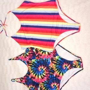 🩷 SHEIN 2 Swim Suits Sz 4XL Tie Dye Strip Multi color Bathing Suit ⛱️ One Piece